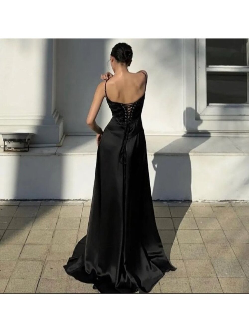 NEW House of CB Anabella Satin Corset Lace-Up Maxi Dress Evening Gown Black - Picture 2 of 16